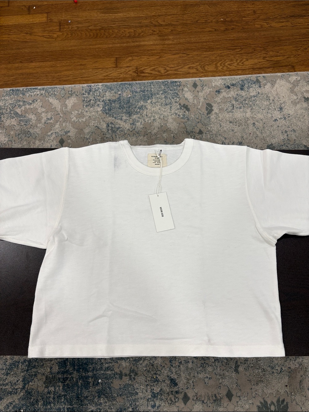 Buck Mason White Field Spec Boyfriend Crop Tee Large Retail $62 Marks